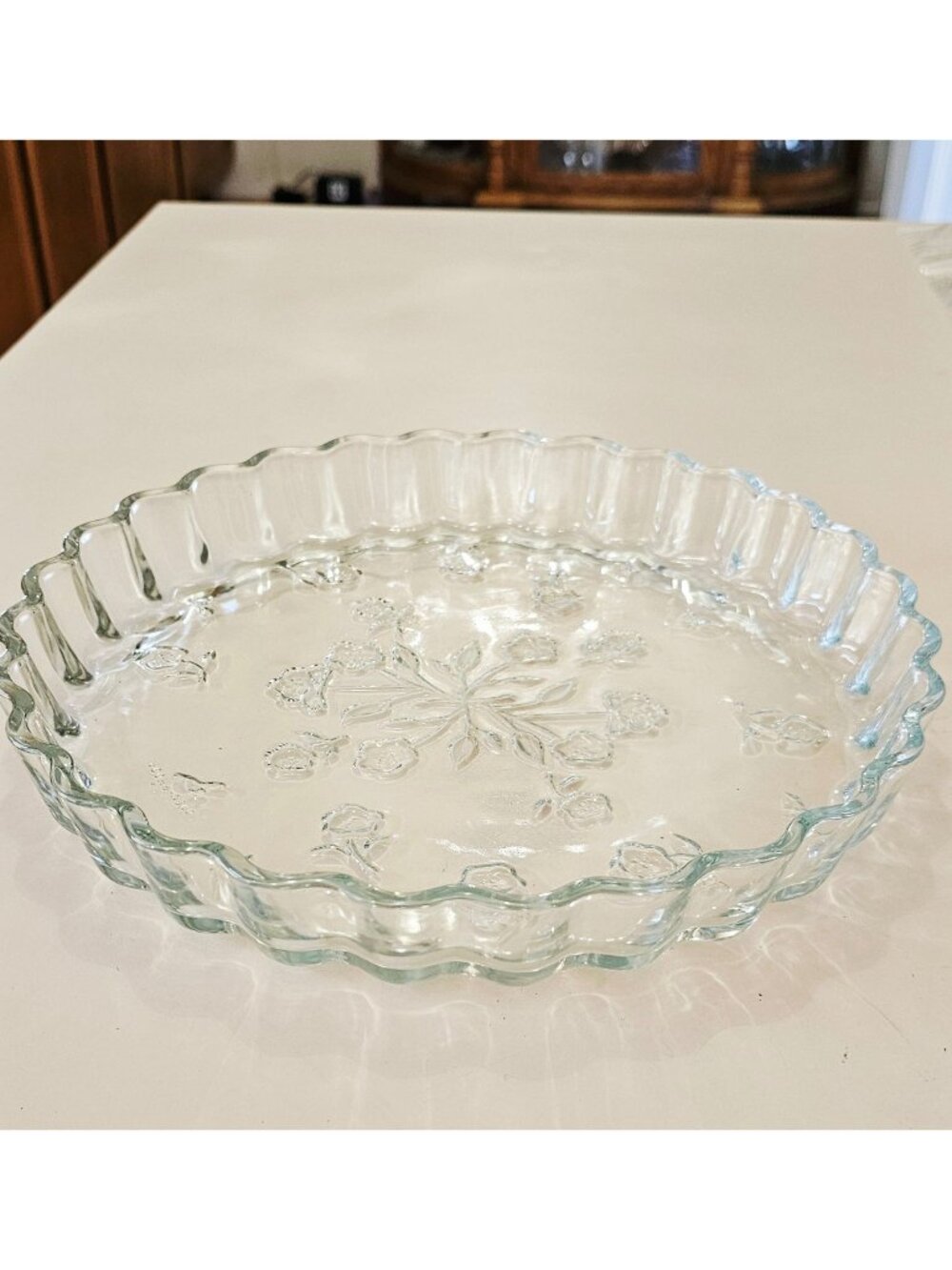 Anchor Hocking Savannah Quiche Tart Pan 10" glass raised relief floral decorativ